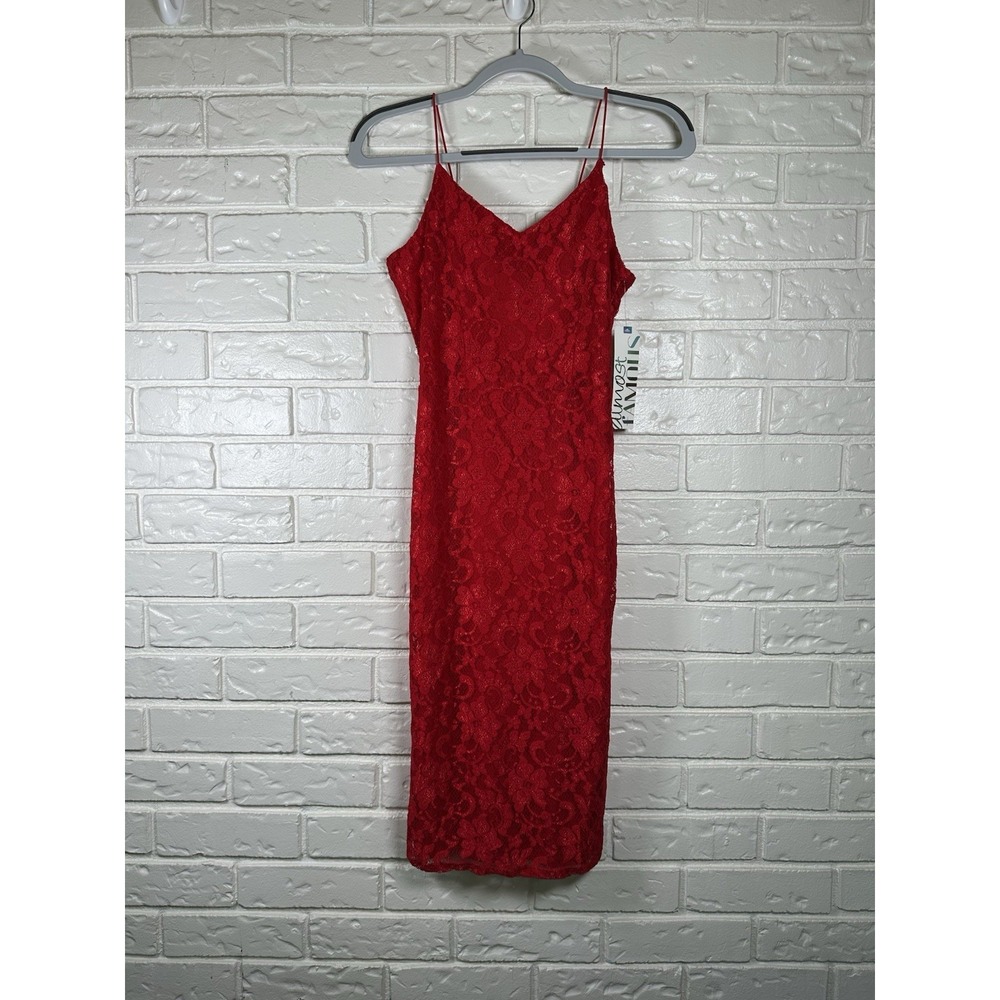 NWT Almost Famous M Red Lace Bodycon Midi Dress Y2K